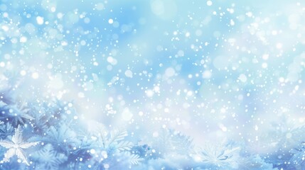 Fototapeta premium Serene Winter Scene With Frosted Snowflakes and Gentle Snowfall Under a Clear Blue Sky