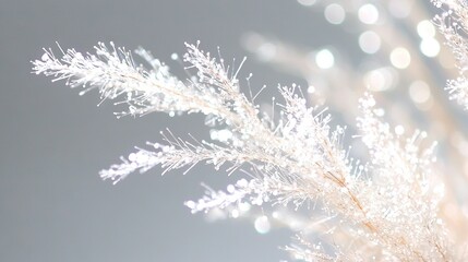   A close-up of a plant with snowflakes on top and a blue sky behind