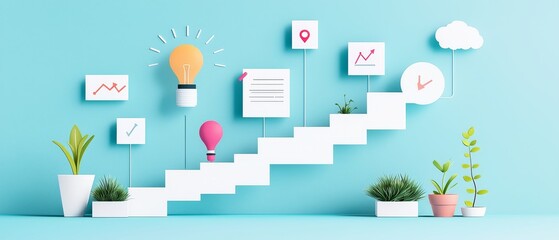 A flat design image of a business leader creating a roadmap for planning and execution. The leader focuses on development, expansion, and providing inspiration and encouragement to drive progress and