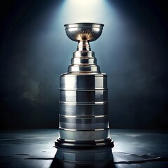 Stanley Cup Trophy Illuminated by Spotlight in Dark Setting
