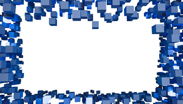 Fototapeta Abstract Floating Blue Cubes Framing Empty Space for Design