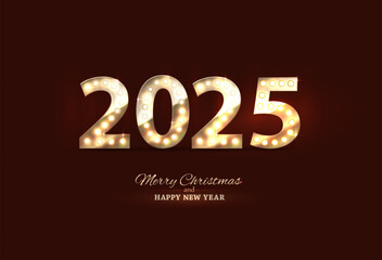 2025 New Year numbers shine  with lamp bulb, classic style.