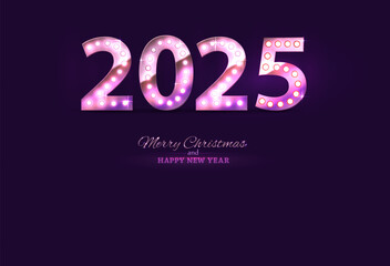 2025 New Year numbers shine  with lamp bulb, classic style.
