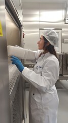 Obraz premium A hygiene staff member carefully inspects equipment to maintain high cleanliness standards