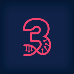 DNA form design from the number 3, Number three logo. Health, science research and laboratory sector.