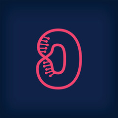 DNA form design from the number 0, Number zero logo. Health, science research and laboratory sector.