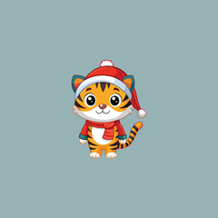 cartoon tiger  with santa hat