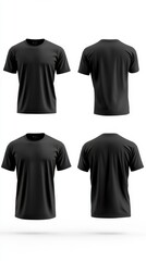A black t-shirt is showcased front and back against a white backdrop for design clarity
