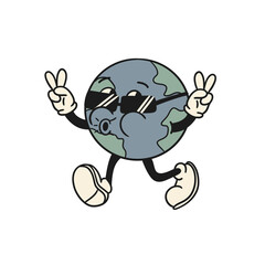 Retro Cartoon Earth with sunglasses