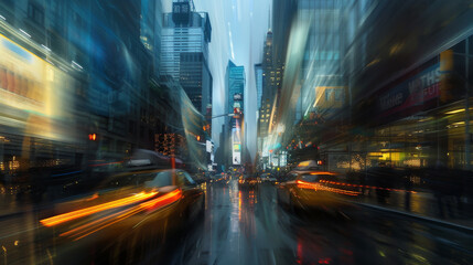 Blurred city traffic lights in motion, symbolizing speed, urban energy, and the fast pace of modern business life