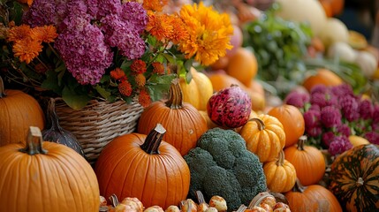 Autumn Harvest  Pumpkins  Flowers and Fall Vegetables