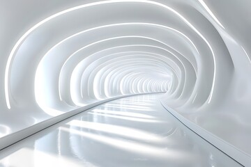 Obraz premium Futuristic White Tunnel with Smooth Curves and Ambient Lighting