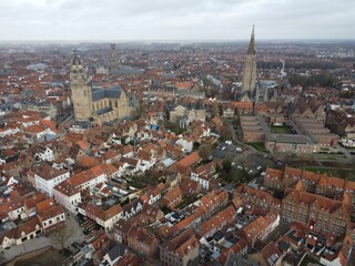Obraz premium Brugge from an aerial perspective, highlighting its historical charm, architectural beauty, and scenic waterways 