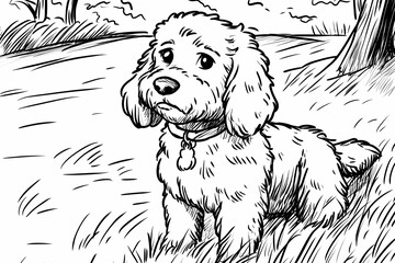 Fototapeta premium Cute coloring page featuring a playful dog for kids creativity.