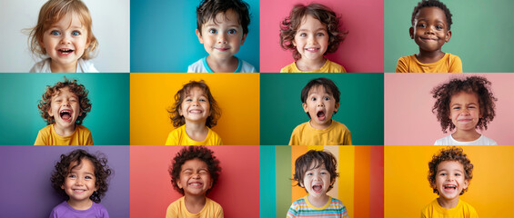 Delighted children with radiant smiles joyfully engaging in funfilled moments within colorful and vibrant environments