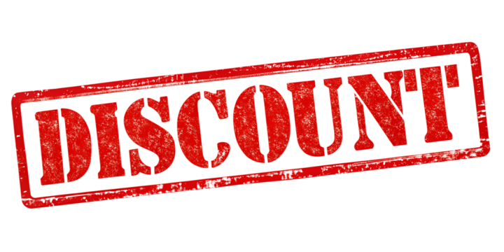 Discount red rubber stamp isolated on transparent background or white background with distressed texture effect