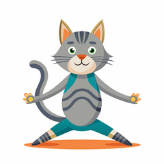 Relaxed grey cat sits in yoga position