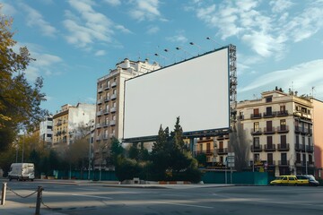 Obraz premium Empty Billboard in Urban Landscape Under a Clear Sky