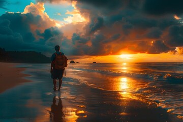 Serene Sunset Stroll on the Beach