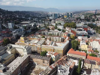 Drone aerial shot of Bosnia, Sarajevo, Mostar, Stari Most Bridge
