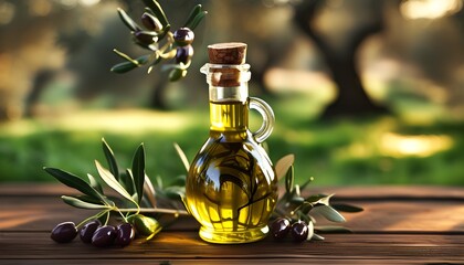 Mediterranean Elegance: Fresh Olive Oil in Glass Bottle Celebrating Natures Bounty