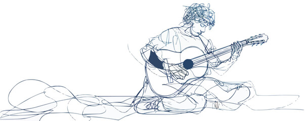 Fototapeta premium Continuous one line drawing person meditating on a white background. vector illustration.