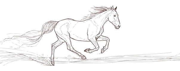 Continuous one line drawing running horse on a white background. vector illustration.