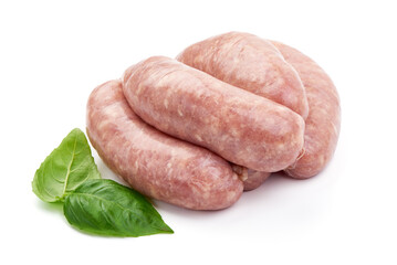 Italian sausages, Raw Salsiccia Sausages, isolated on a white background
