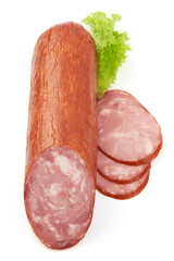 Smoked Ham sausage, isolated on white background