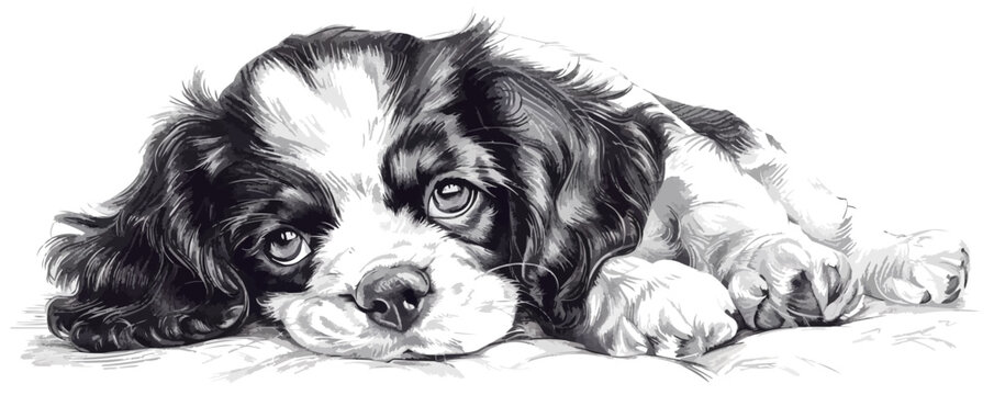 puppy Engraving style. Simple pencil drawing. vector simple illustration