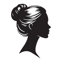Woman heads in profile. Beautiful female faces profiles, black silhouette outline avatars, anonymous portraits with hairstyle vector set
