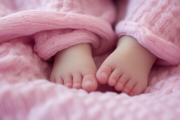 Baby feet under soft blanket