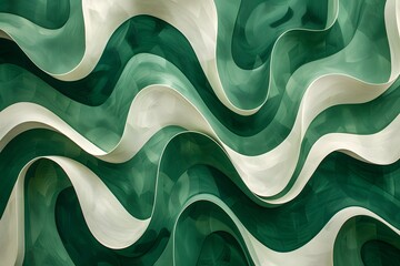 Flowing Waves of Green and Cream: A Captivating Abstract Design