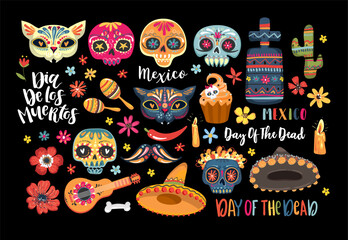 Set of elements for Day of the Dead. Dia de los Muertos translate - Day of the Dead . Vector EPS10