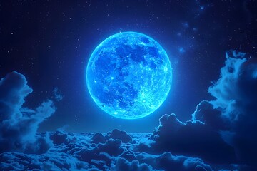 Enchanting Blue Moon Illuminating a Starry Night Sky