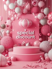 Vibrant pink sale backdrop with 'Special Discount' text