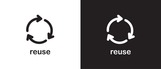 Reuse waste flat icon. Reuse icons. Arrow symbol. Zero Waste Icon. Rethink Symbols. Ecological signs. Arrow sync rotation icon. Ecology sign vector stroke. Vector illustration in black and white.