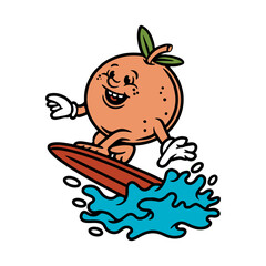 PEACH SURFING CARTOON CHARACTER VECTOR ILLUSTRATION