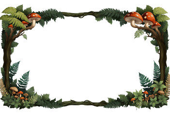 Fantasy Forest Frame with Mushrooms on a transparent background 