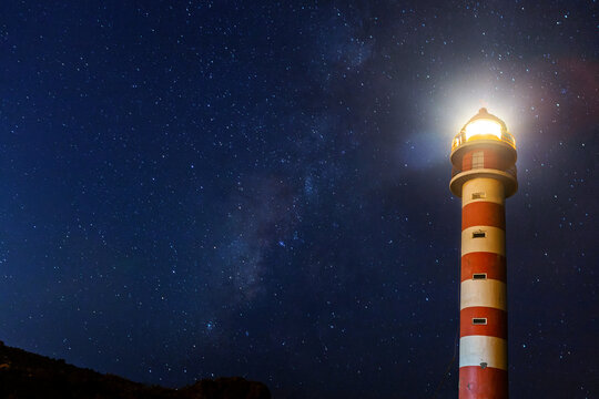 Lighthouse with the milky way at dusk
