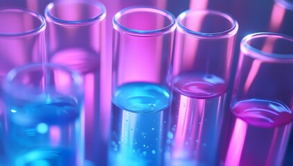 Detailed Liquid Drop Droplet with Dropper on Blue Red Tone Background and Test Tube Laboratory Setup for Scientific Analysis