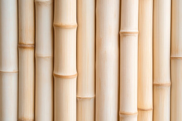 Fototapeta premium Close-up of light bamboo stalks arranged vertically, creating a natural and minimalistic pattern.