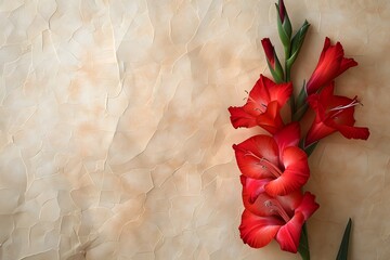 Vibrant Red Gladiolus Blooms Against a Textured Background