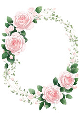 Pink Rose Wreath with Green Leaves on a transparent background