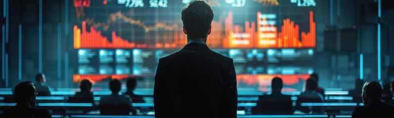 A sales manager standing in front of a screen with a lot of people