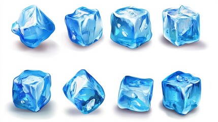 Fototapeta premium 3D illustration of realistic blue solid ice cubes representing pure crystal coolness for drinks