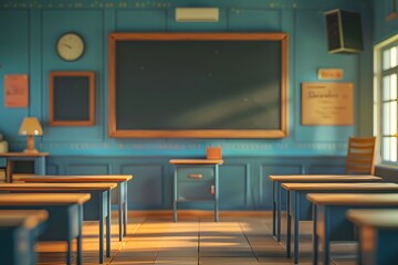 A Serene Classroom Setting with Warm Lighting and Classic Decor