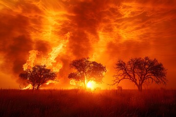 Dramatic Sunset Amidst Wildfire: Nature's Fiery Display