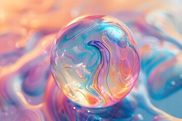 Captivating Iridescence: A Colorful Soap Bubble on a Swirled Background