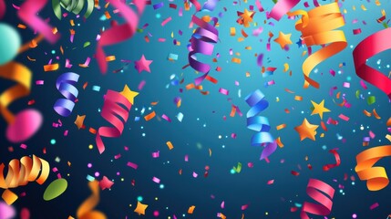 Colorful confetti and streamers celebrate a festive occasion